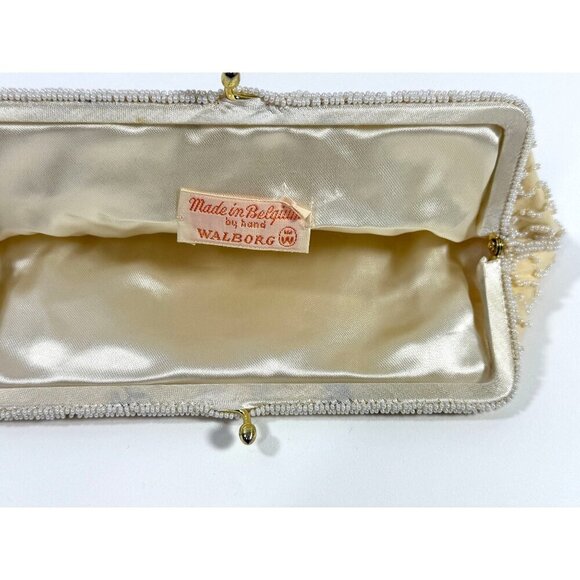 Vintage Walborg‎ Hand-Beaded Cream Evening Clutch Purse Made In Belgium Formal - Picture 6 of 15